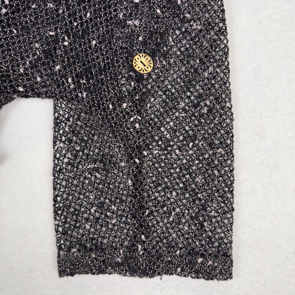 LULU B Boucle Mesh Topper Jacket Sheer Wood Button Lagenlook Boho Black Size M - Picture 11 of 14